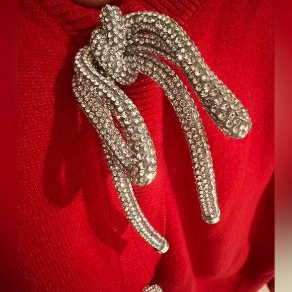 Red Cardigan with Rhinestone Bow buttons - Picture 5 of 6